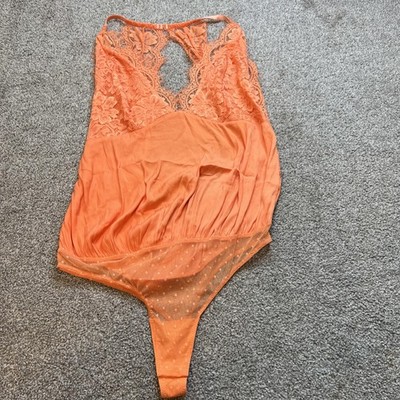 Free People Bodysuit Womens large Lace Mesh Polka Dot Sheer Sexy NWT Intimately