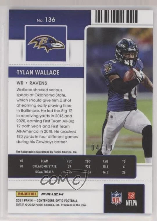 2021 Contenders Optic Ticket RPS Gold Prizm /10 Tylan Wallace Rookie Auto RC - Image 2 of 2
