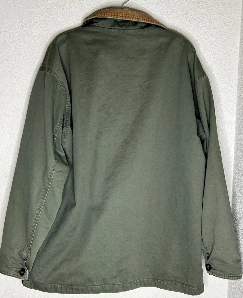 Old Navy Jacket Mens Medium Green Canvas Barn Chore Coat Corduroy Collar Field - Image 2 of 4