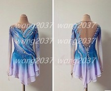 Ice skating dress Competition Figure Skating Twirling Costume blue dyeing