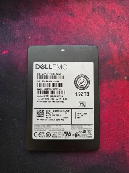 SSD 1.92TB Dell Enterprise Samsung PM883 SATA 2.5" Server Data Center