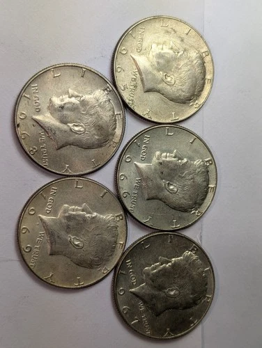 10 X Kennedy 50¢ Halves 1965-69 2 Each Year  Near UNC BANK ROLL COINS 40% SILVER