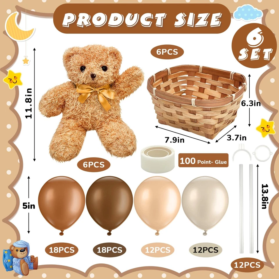 6 Sets Bear Baby Shower Party Decoration Table Decor Centerpieces Include 6 S... - Image 2 of 4