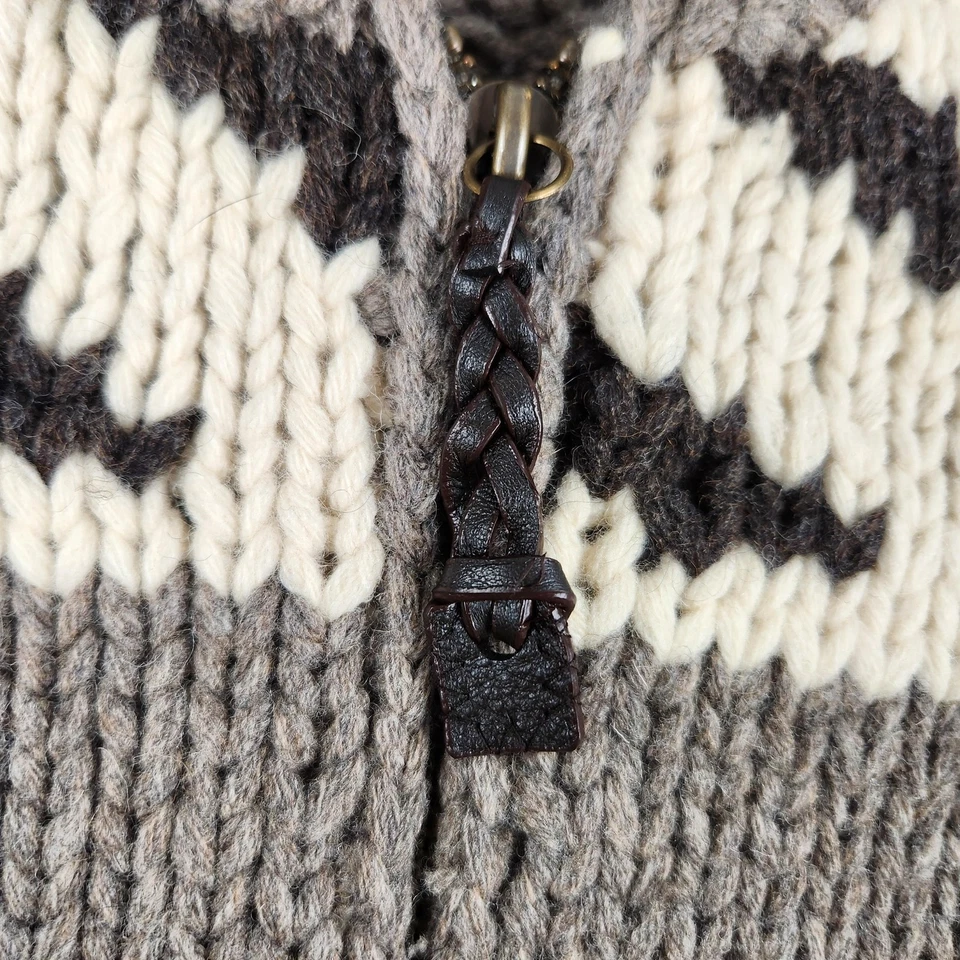 VTG J.Crew Cowichan Eagle Sweater Mens XL Lambswool Shawl Collar Full Zip 2004 - Image 4 of 4