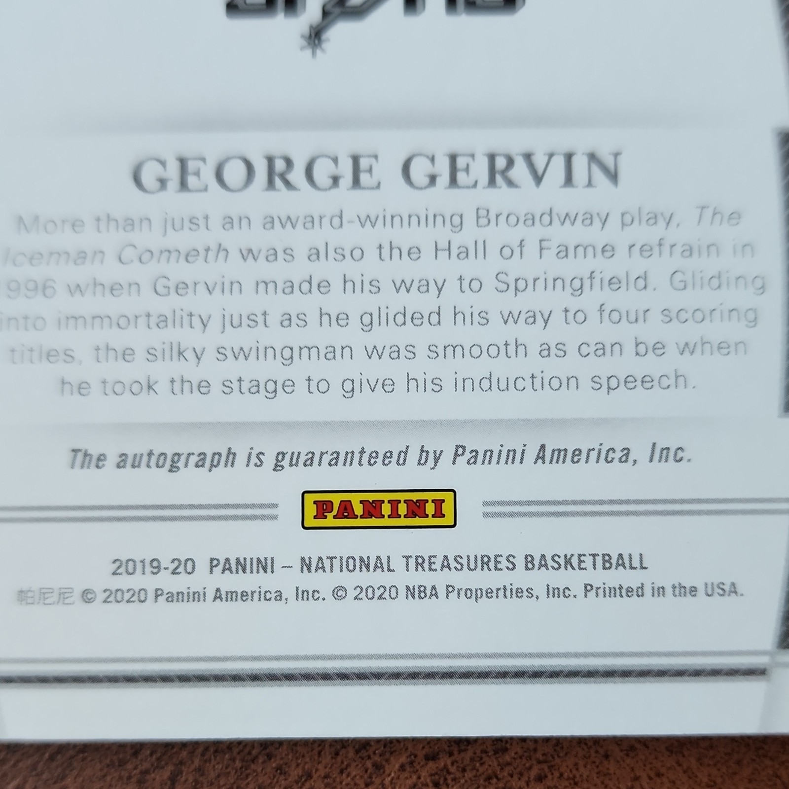 Panini 2019-20 National Treasures Treasures of the Hall Gervin Auto #TH-GGV /99 view 5