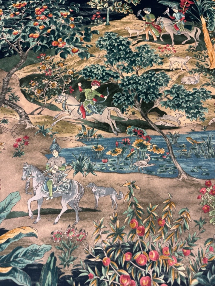 GP & J Baker Scenic Velvet Print Fabric- Ramayana Velvet / Emerald Sand 1.65 yds - Image 2 of 4