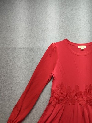 Michael Kors Women Dress XL Red Round Neck Long Sleeve Side Zip Cocktail  Wear | eBay