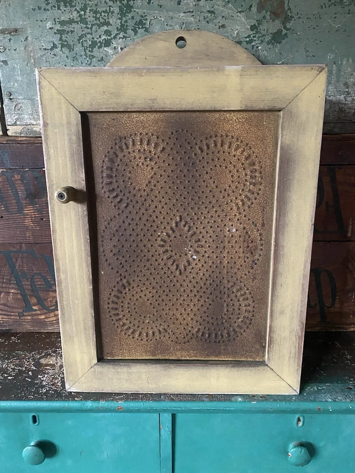 Vintage Handmade Punched Tin WALL CABINET, Country Primitive Farmhouse Decor - Image 2 of 4