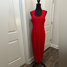 90s Vintage Womens Red Maxi Dress Size Large Sleeveless Column Minimalist