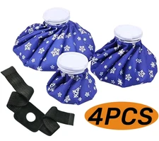Reusable Ice Bags for Hot/Cold Therapy with Support Wrap - 4 Pack, 3 Sizes