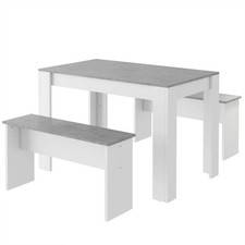 3 PCS Grey Dining Table Set Dining Table & 2 Benches Kitchen for Small Space