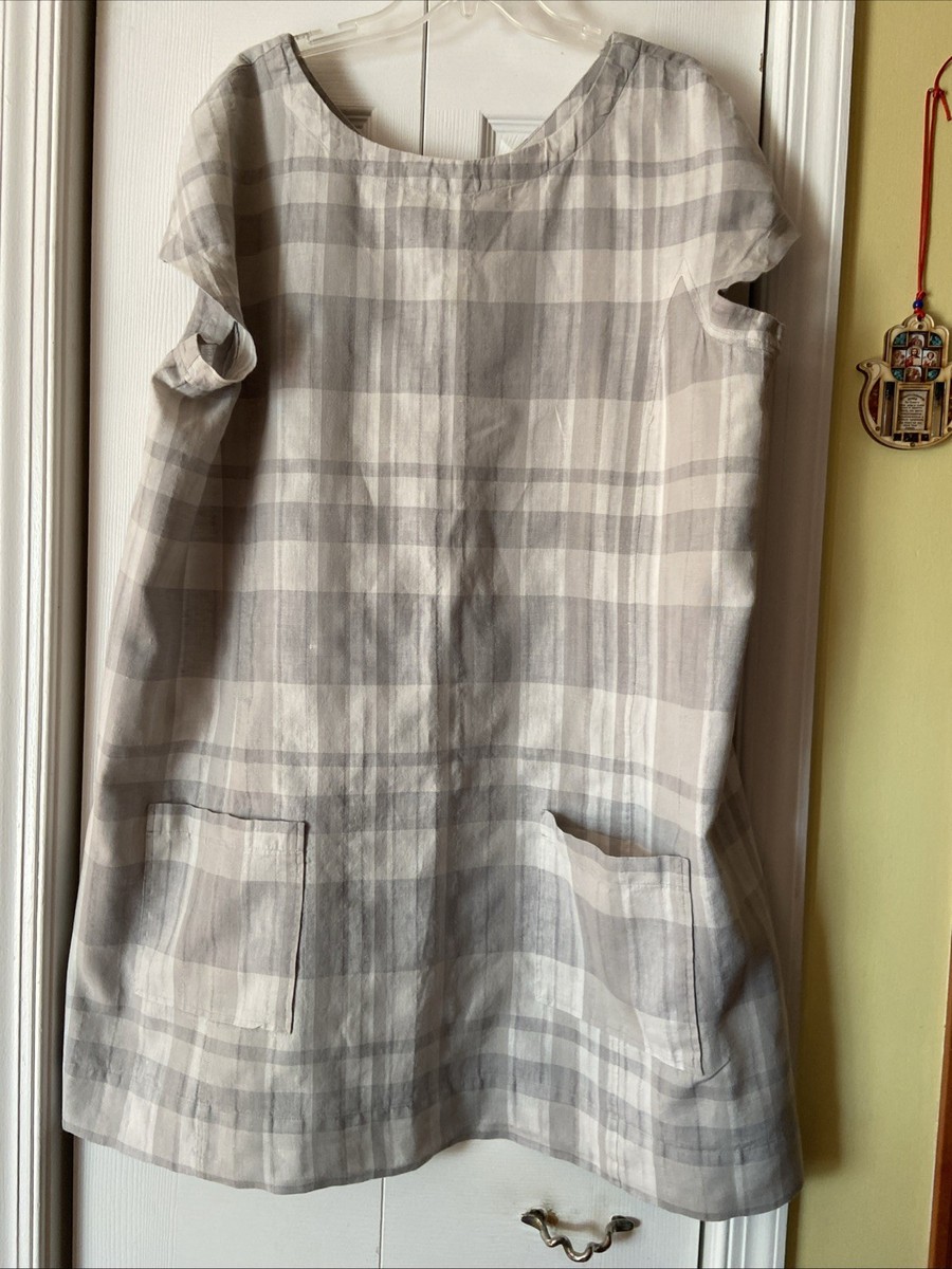 Eileen Fisher Dress Linen & Cotton Gray Plaid Cap Sleeve Pockets Dress Sz 2X | eBay Eileen Fisher Dress Linen & Cotton Gray Plaid Cap Sleeve Pockets Dress Sz 2X | eBay