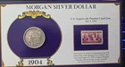 1904 Morgan Silver Dollar and Commemorative Stamp