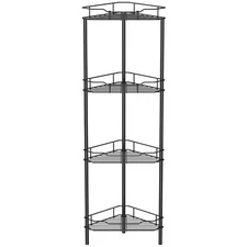 4 Tier Floor Standing Corner Shower Caddy Organizer Shelf with Hooks, Bathroom S