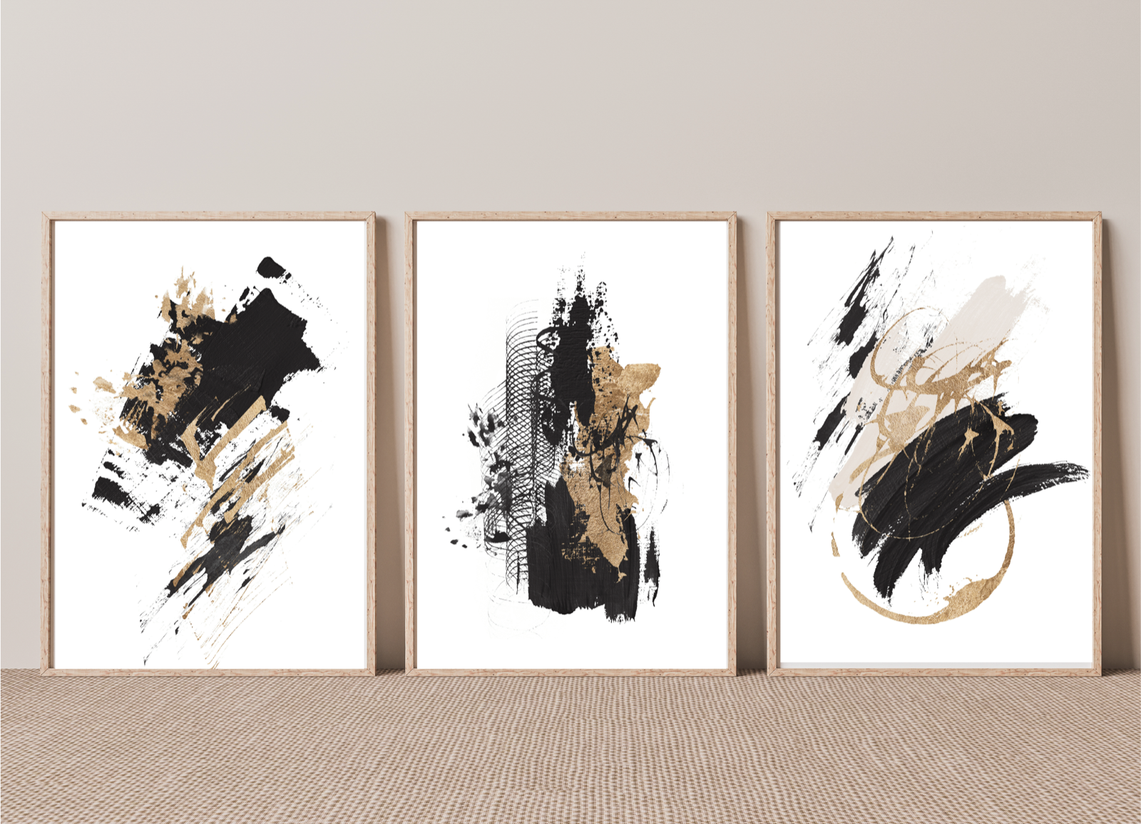 Set of 3 Modern Abstract Neutral Prints Line Home Wall Art Home Decor ...