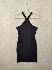 Forever 21 Women Dress Small Black Cotton Blend Halter Neck Bodycon Knee Length