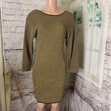 Vintage Neiman Marcus Bodycon Dress Women SZ Small  Brown Gold Shimmer Stretch