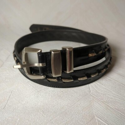 VERSACE Belt Leather Black Used