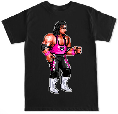PIXEL HITMAN BRET HART VIDEO GAME FUNNY PRO WRESTLING HUMOR WRESTLE MENS T SHIRT
