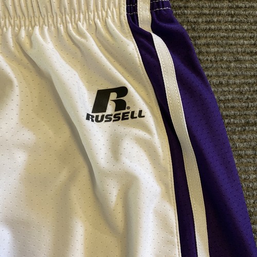 Pantalones cortos de baloncesto Russell para hombre S blancos con logotipo púrpura elásticos activos - Imagen 4 de 11