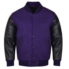 Varsity Vintage Bomber with Black Cowhide Leather Sleeves  Retro Baseball jacket