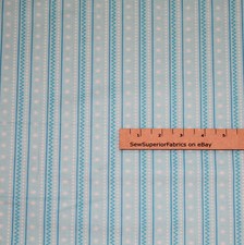 Aqua Stripe Polar Bear Snow Place Like Home Chrsitmas Fabric 1/2 Yard  9867