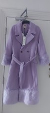 River Island, Purple, Bright, Dynty Diva, Faux Fur Trim Longline Coat - Uk 10