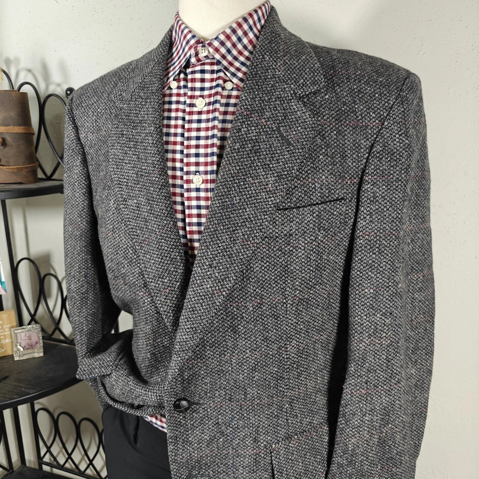 Savile Row Men's Tweed Sport Coat Blazer Two Button Gray Barley Corn Wool 42R - Image 4 of 4
