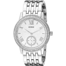 NEW GUESS SILVER TONE,PAVE CRYSTALS,ROMAN NUMERALS BRACELET WATCH-W0573L1