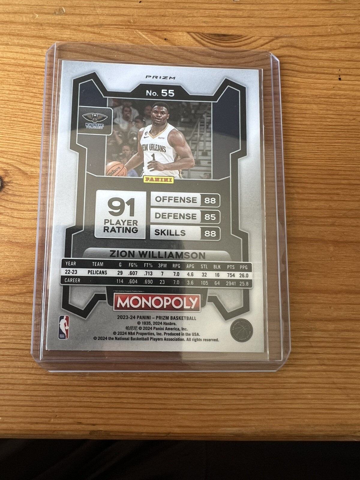 2023-24 Panini Prizm Monopoly Silver Zion Williamson #55 Basketball Card