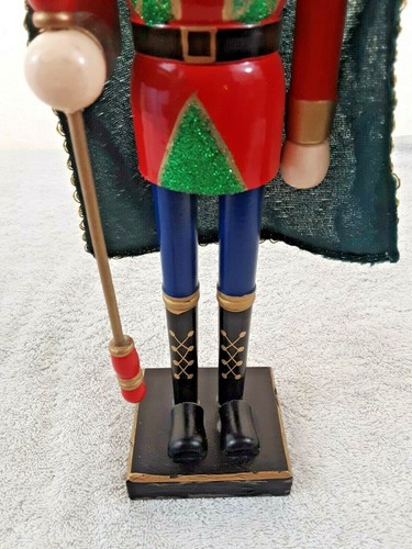 Vintage Tall 15" Nutcracker Christmas Traditional Holiday Wood King Robe Scepter - 第 3/7 張圖片