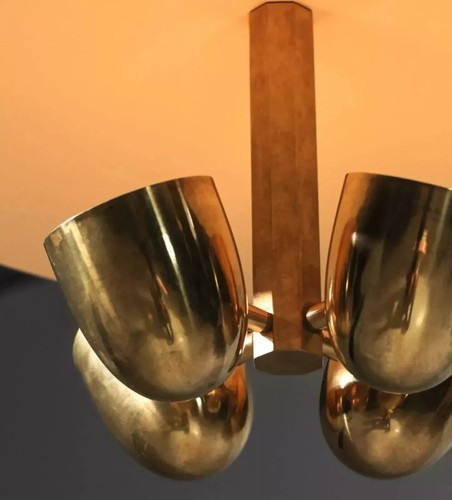 Antique Mid Century Vintage 4 Light Modern Raw Brass Pendant Sputnik chandelier - Picture 8 of 9