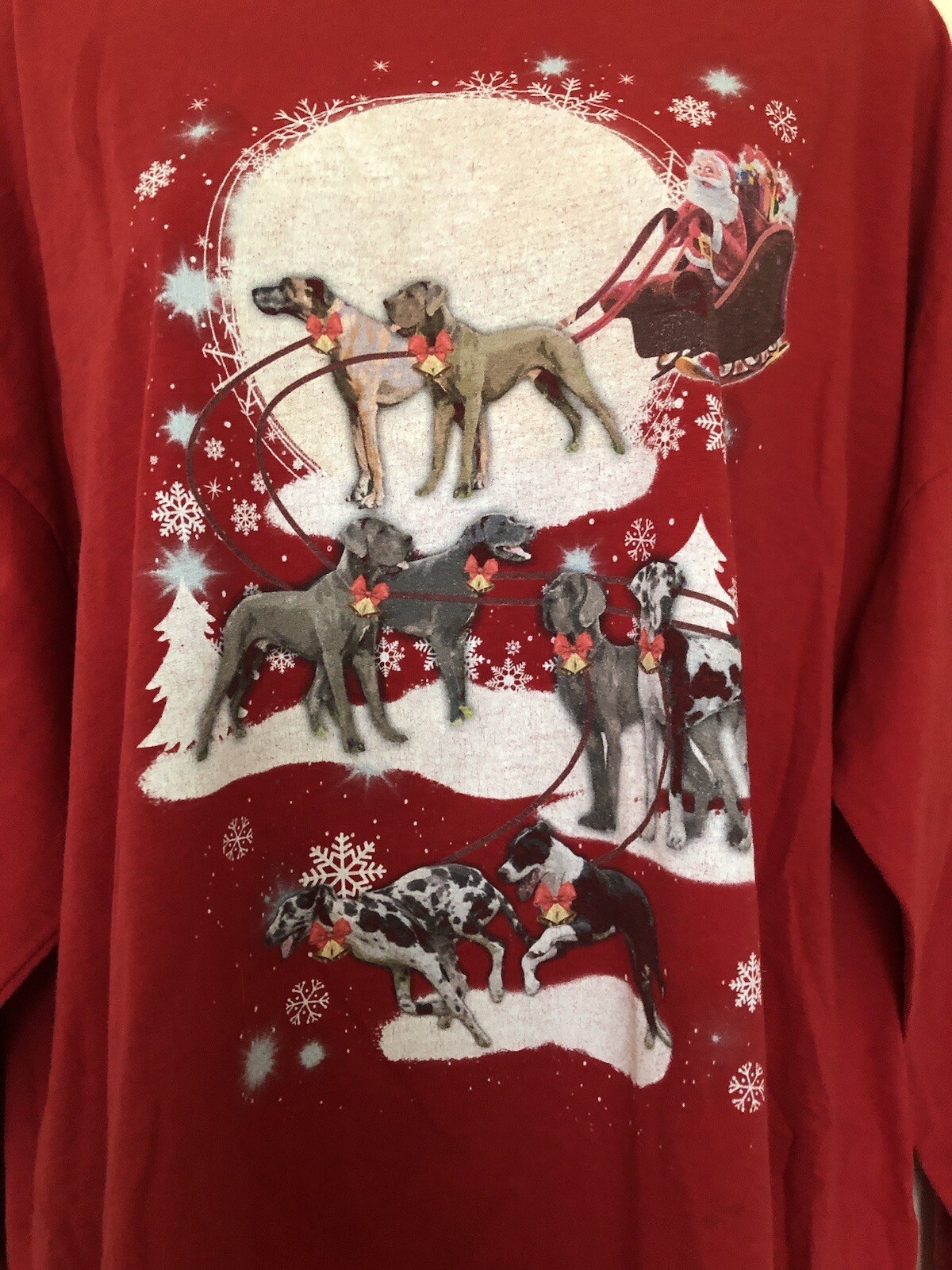 LADIES RED GREAT DANES & DOGS SLEIGH COTTON CHRISTMAS TOP SIZE 22 24 🛷