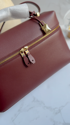 BNIB Loro Piana Extra Bag L27 Smoked Caramel In Grained Calfskin