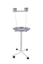Trespolo Pappagalli Bianco con Ciotole, Vassoio di 45 cm e Ruote - Alto 129 cm