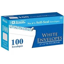 BAZIC Self Seal White Envelope 3 5/8" x 6 1/2" #6, No Window Envelopes, 1-Pack