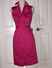 Calvin Klein Womens Sheath Dress Button Down Sleeveless  Ruffle Pink Size 4