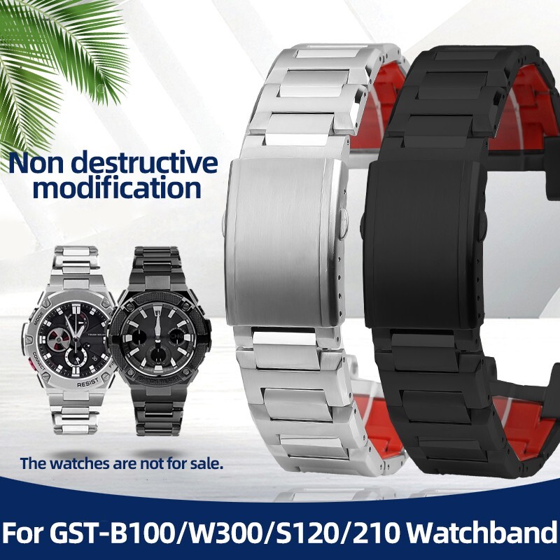For Casio GST-210B/W300/W330/B100 Steel Watchband Modified Notch
