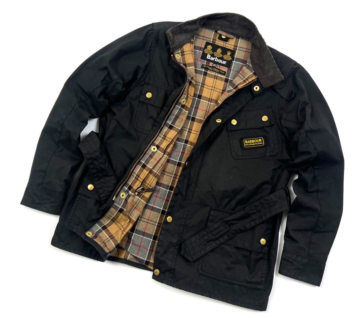 Men's BARBOUR International Black Belted Waxed Cotton Casual Men's BARBOUR International Black Belted Waxed Cotton Casual