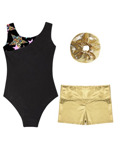 Girls Set Stretchy Clothes Sparkly Outfit Sport Leotards Metallic Bodysuit Kids - Picture 8 of 53