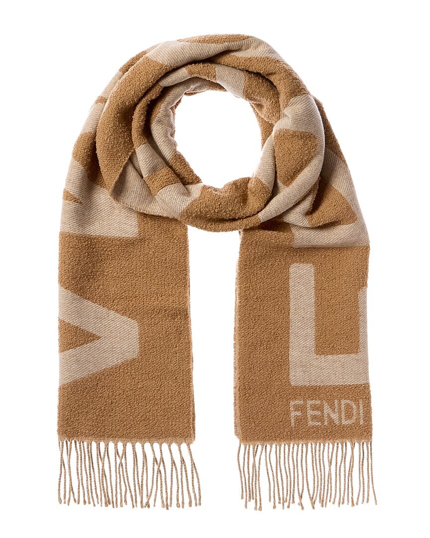 Женский шарф из жаккардовой шерсти и альпаки с логотипом Fendi коричневый 81590₽
