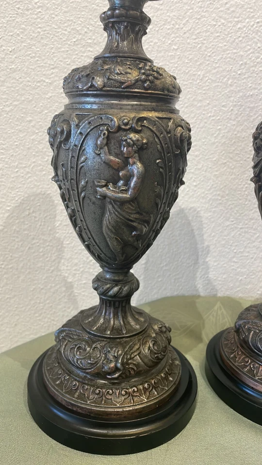 COPPIA DI LUMI LAMPADE CANDELABRI FRANCESI IN ANTIMONIO INIZIO 1900 - Immagine 4 di 4