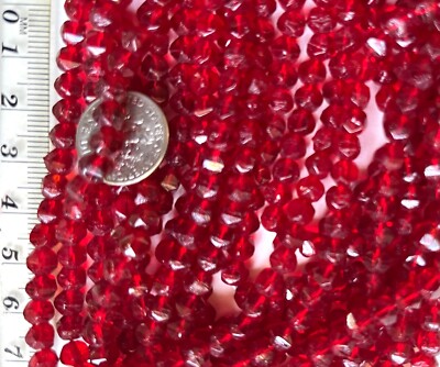 Vtg Antique 4mm Cranberry Red w/Gold Glow English Cut Round Czech Glass Beads
