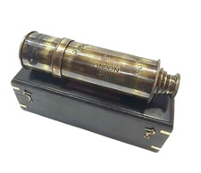 Antique Maritime 24 inches Brass London Telescope with Wooden Box