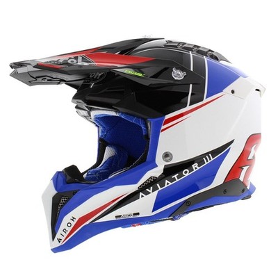 Airoh Helmet Aviator 3 AMS² Push gloss white blue red