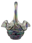 Vtg Fenton Amethyst Carnival Glass Mini Basket Iridized Iridescent Diamond Fan