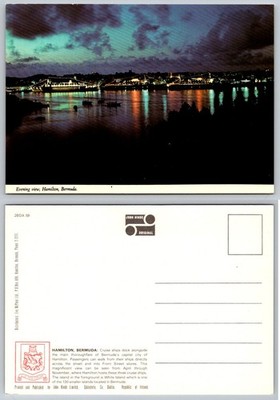 Vintage John Hinde Postcard Hamilton Bermuda Night Evening Cruise Ship View