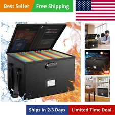 Fireproof File Storage Box with Lock, Waterproof Document Organizer with Handle