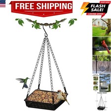Metal Hanging Bird Feeder with Metal Mesh Seed Tray, Outdoor Platform Bird Fe...