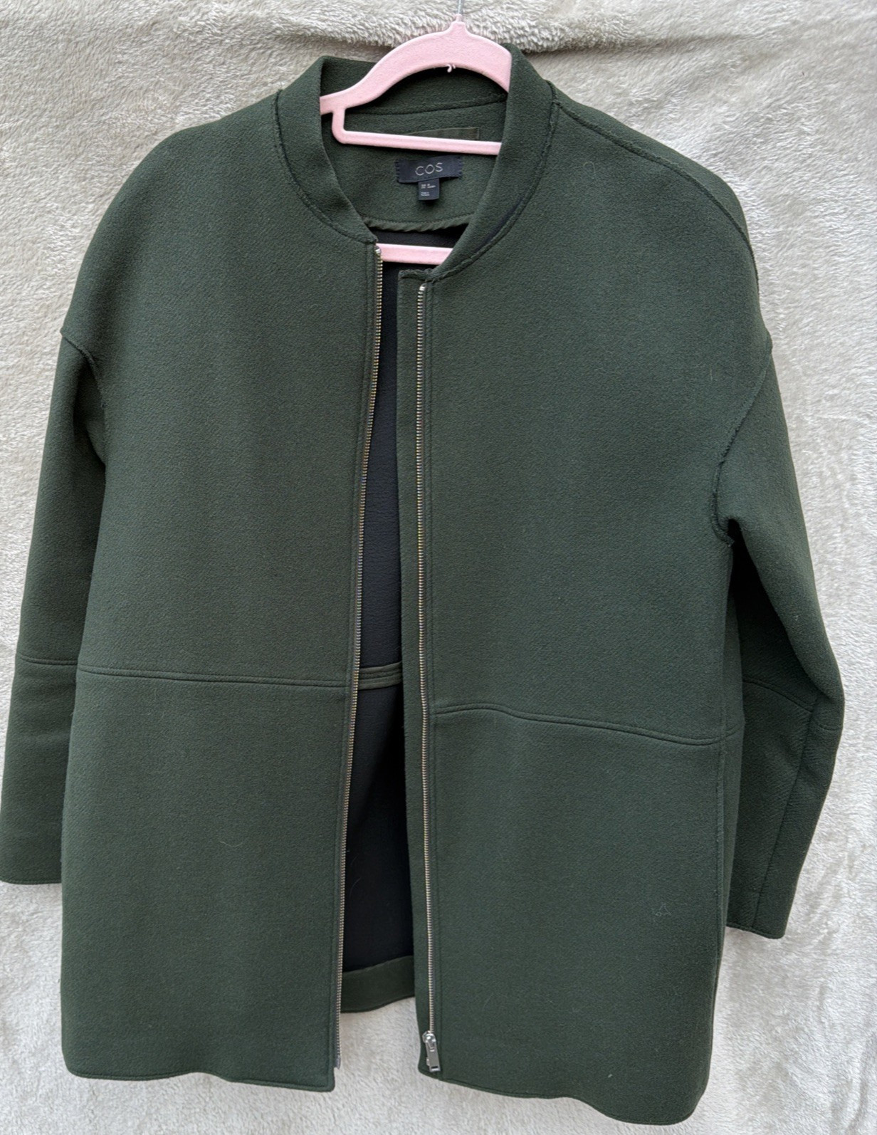 COS Wool Coat Dark Green Full Zip Women's Size 38 Mid Season Smart Casual Wear